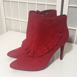 Burnt Reddish Wine Suede Ankle Boots